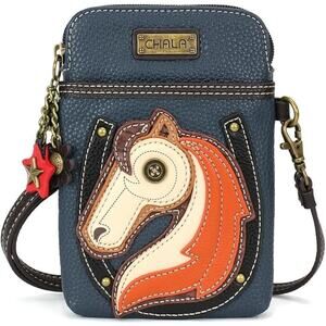 Chala Faux Leather Cell Phone Crossbody Purse - Horse, Navy NWT